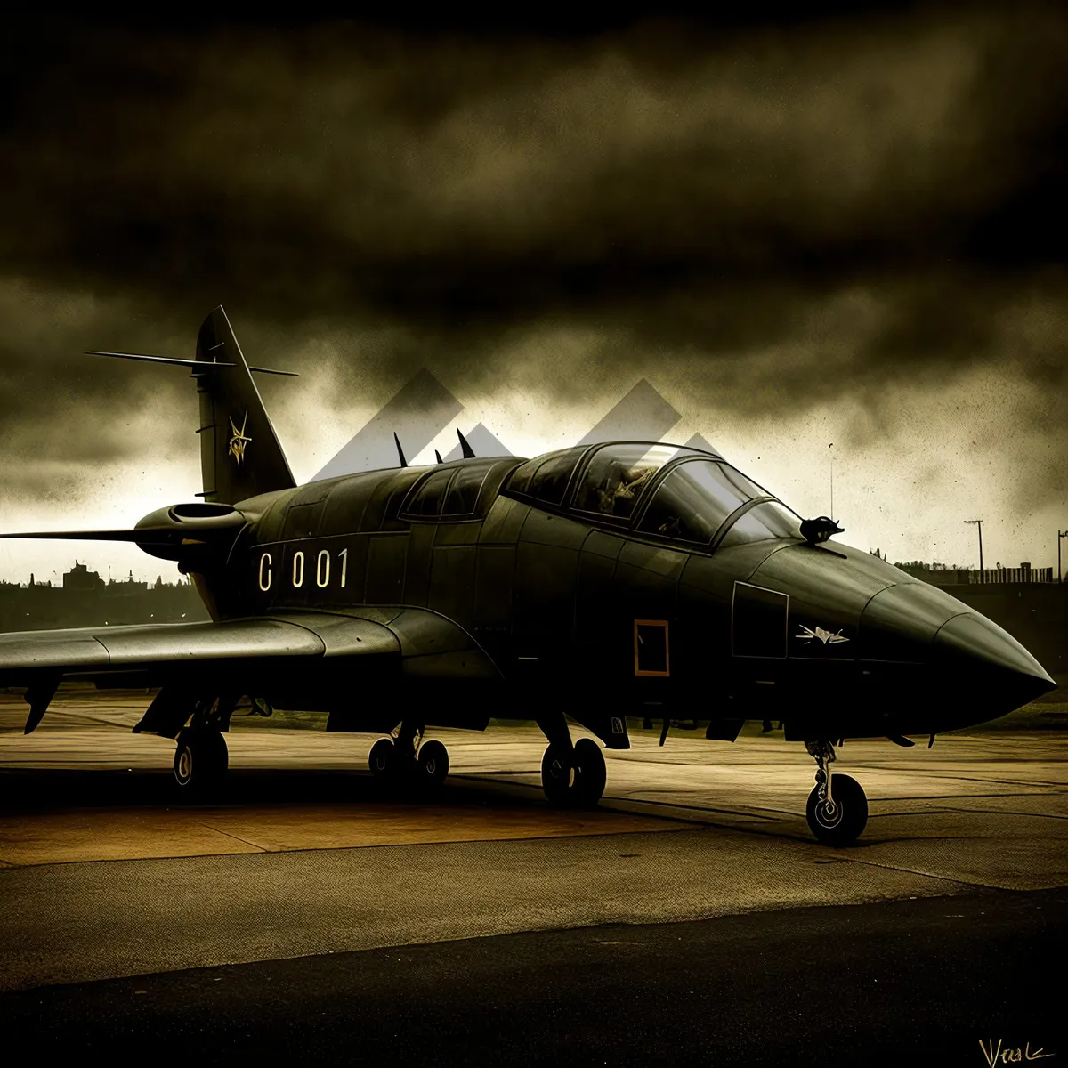 Picture of High-Flying Warplane in Airport Hangar