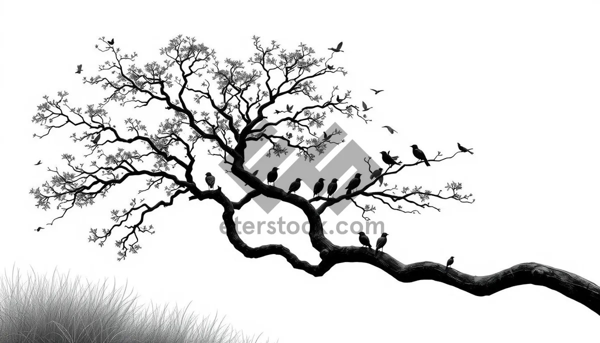 Picture of Silhouette of Oak Tree Branch on Black Background
