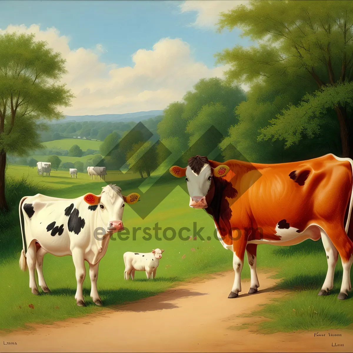 Picture of Idyllic Rural Meadow with Livestock Grazing