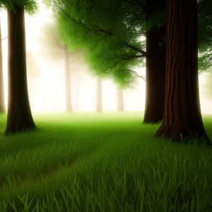 Serene Pathway Through Sunlit Forest