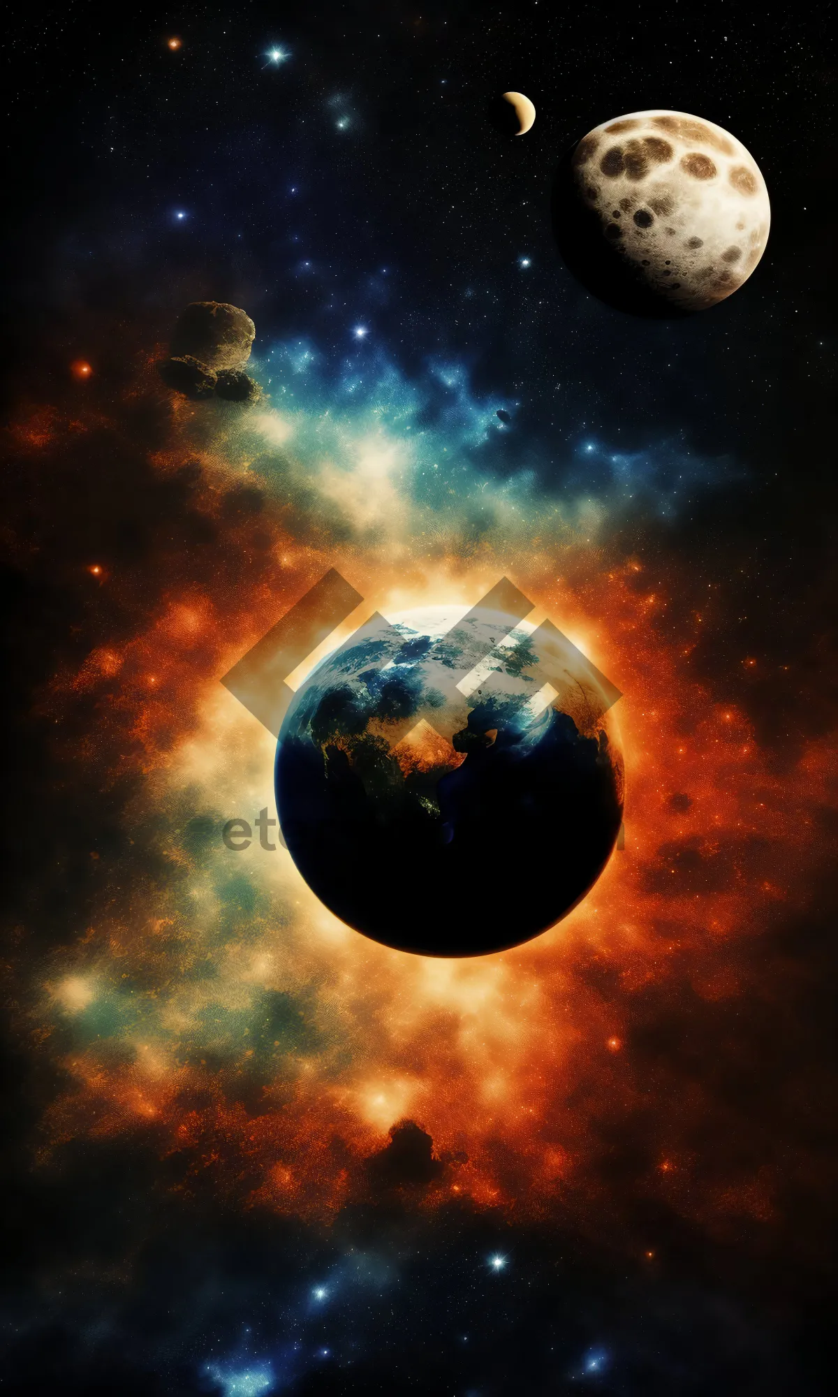 Picture of Dark space fantasy with celestial bodies and stars