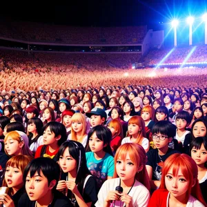 Vibrant Crowd Cheering at Nighttime Music Concert