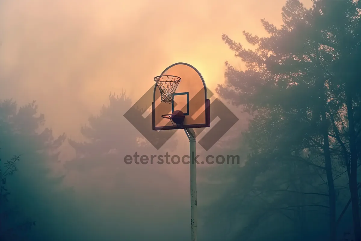 Picture of Sundown sky equipment with clouds and backboard