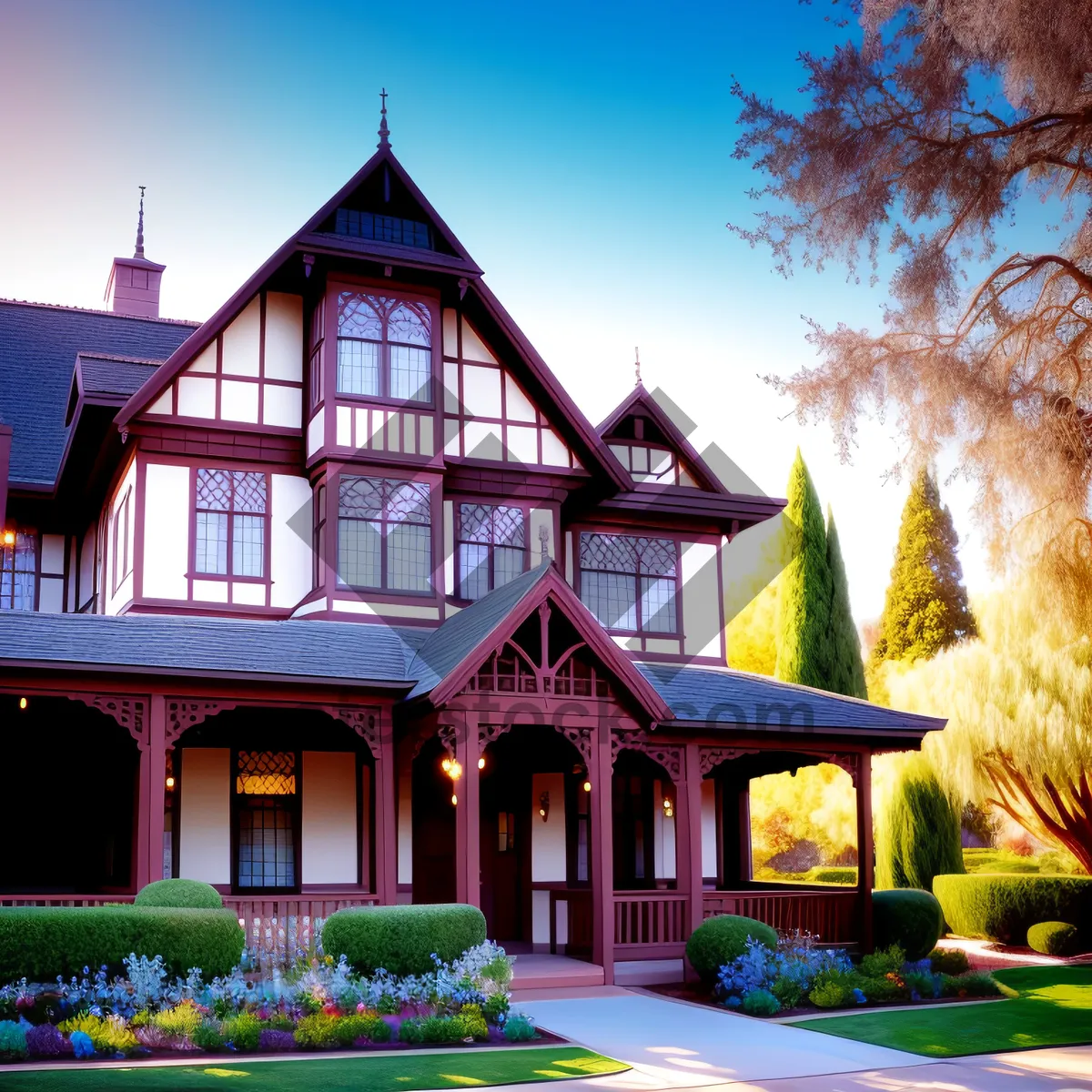 Picture of Elegant Brick Villa with Manicured Lawn