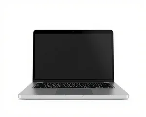 Modern black laptop computer for business work office.