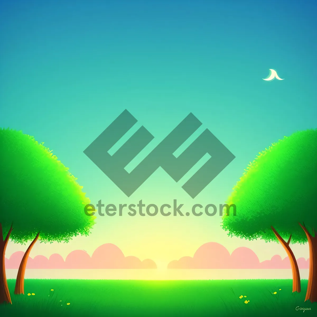 Picture of Vibrant Summer Meadow with Colorful Sky