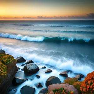 Tranquil Sunset Horizon over Sandy Beach