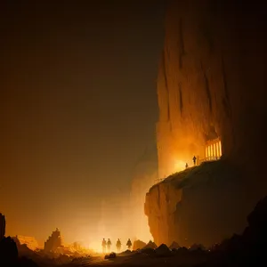 Sunset Over Rocky Desert Landscape