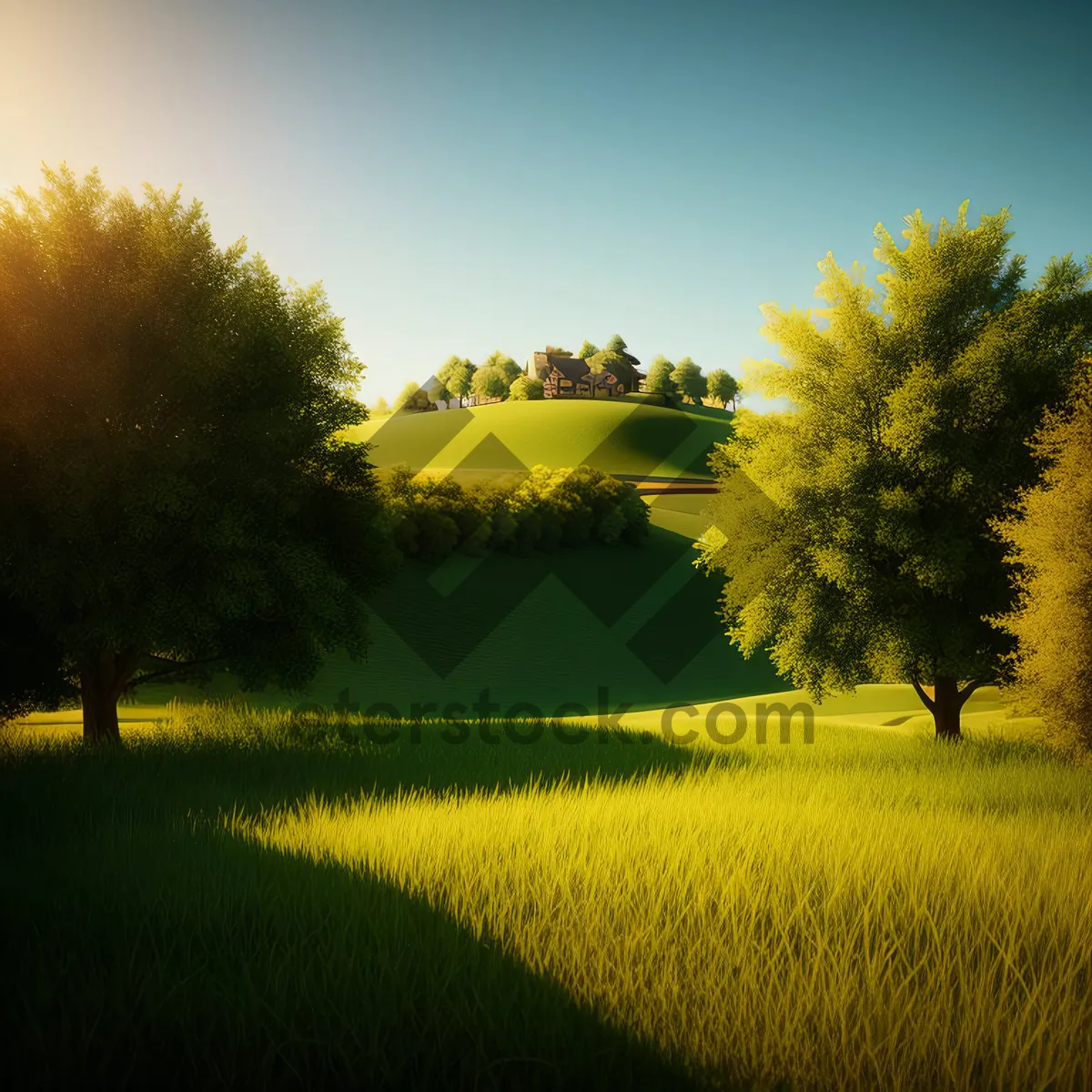 Picture of Golden Fields: Vibrant rapeseed landscape under sunny sky