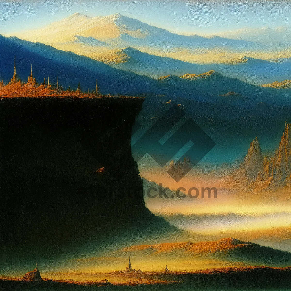 Picture of Orange sunset over Grand Canyon landscape.