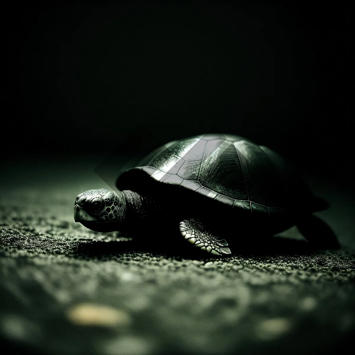 Picture of Slow-moving terrapin explores garden with shell