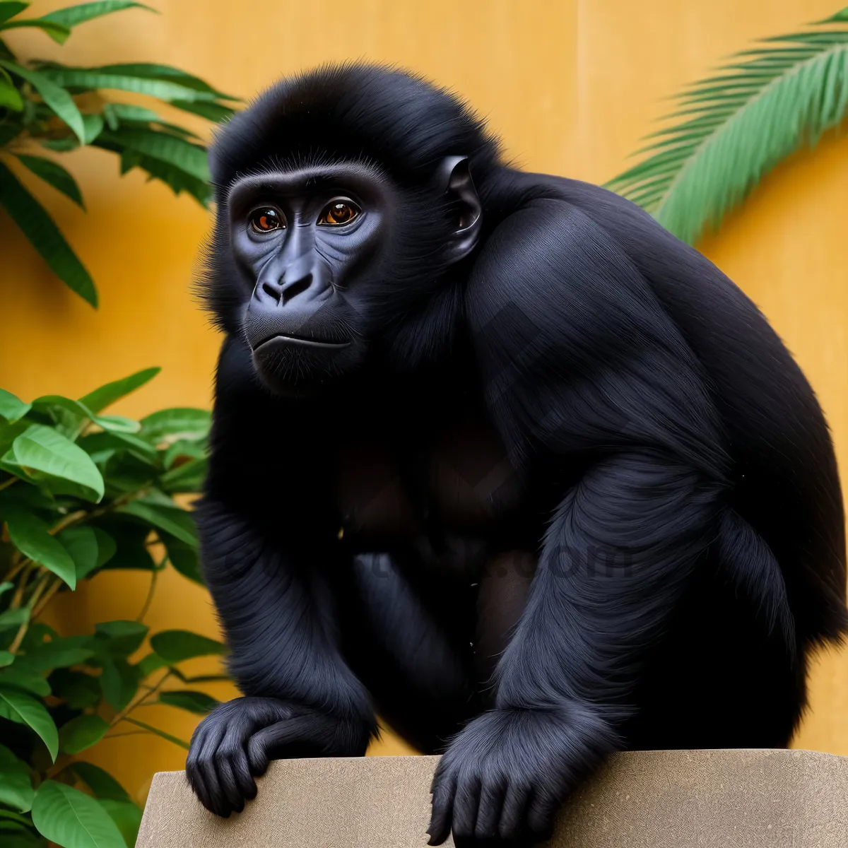 Picture of Wildlife Primate: Majestic Black Gorilla in Natural Jungle Habitat