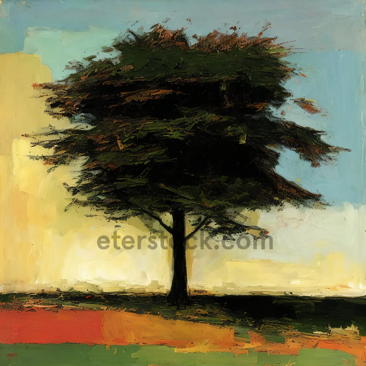Picture of Orange sunset over a tranquil beach"
OR
"Tropical palm trees lining a serene shore