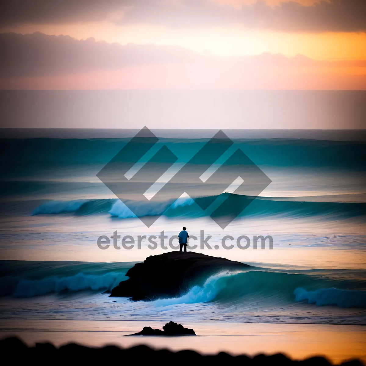 Picture of Tranquil Coastal Sunset Over Ocean Waves