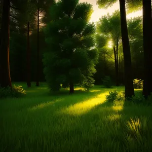 Serene Forest Landscape with Sprinkler in Park