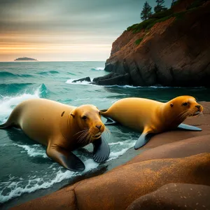 Coastal Bliss: Majestic Sea Lion Relaxing on Beach