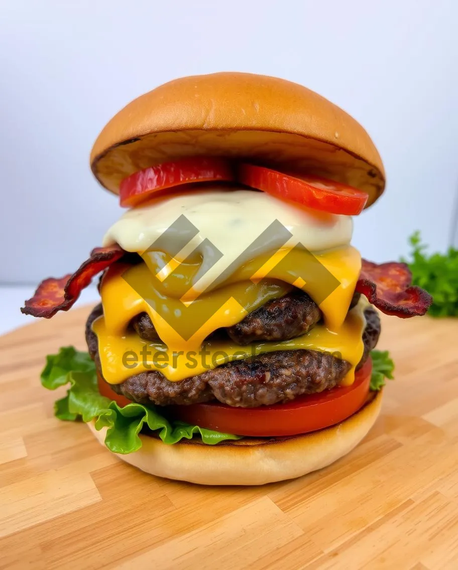 Picture of Delicious Cheeseburger with Tomato and Lettuce