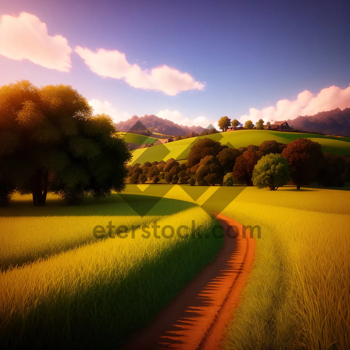 Picture of Serenity Over Rural Rapeseed Landscape at Sunset