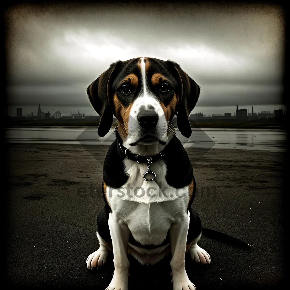 Picture of Playful Hound Puppy with Brown and Black Coat