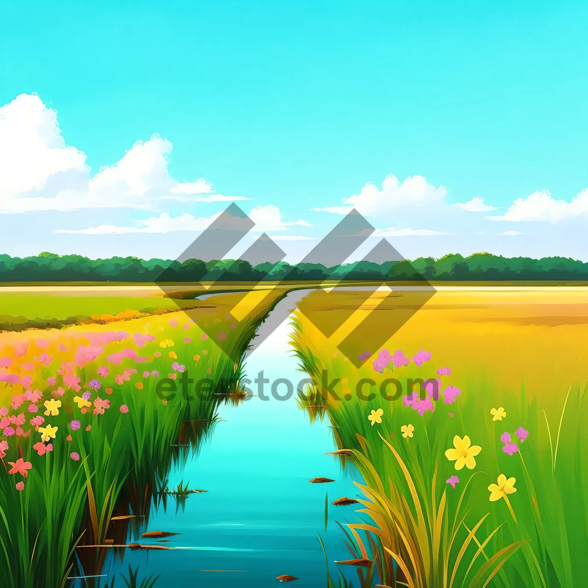 Picture of Idyllic Countryside Landscape under Clear Summer Sky