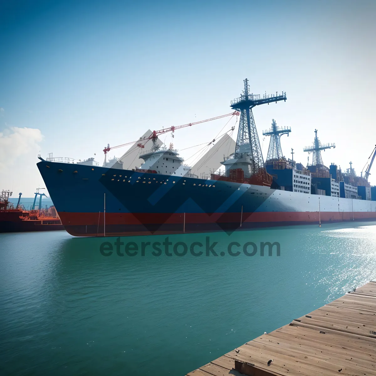 Picture of Freight carrier navigating bustling harbor