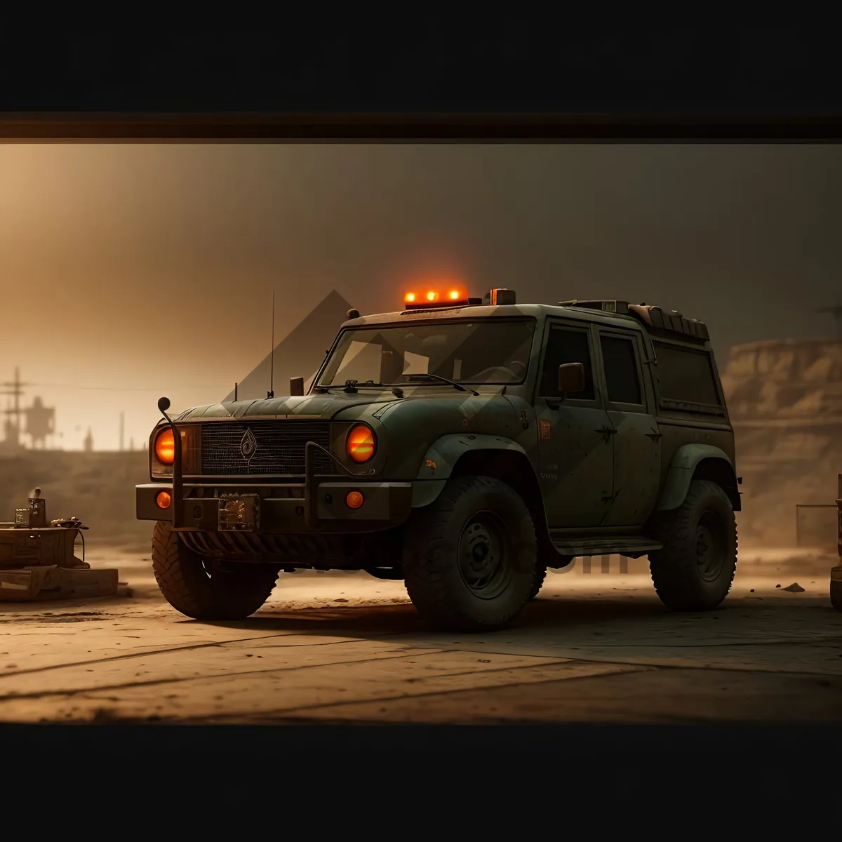 Picture of Rugged Military Jeep Truck on Road