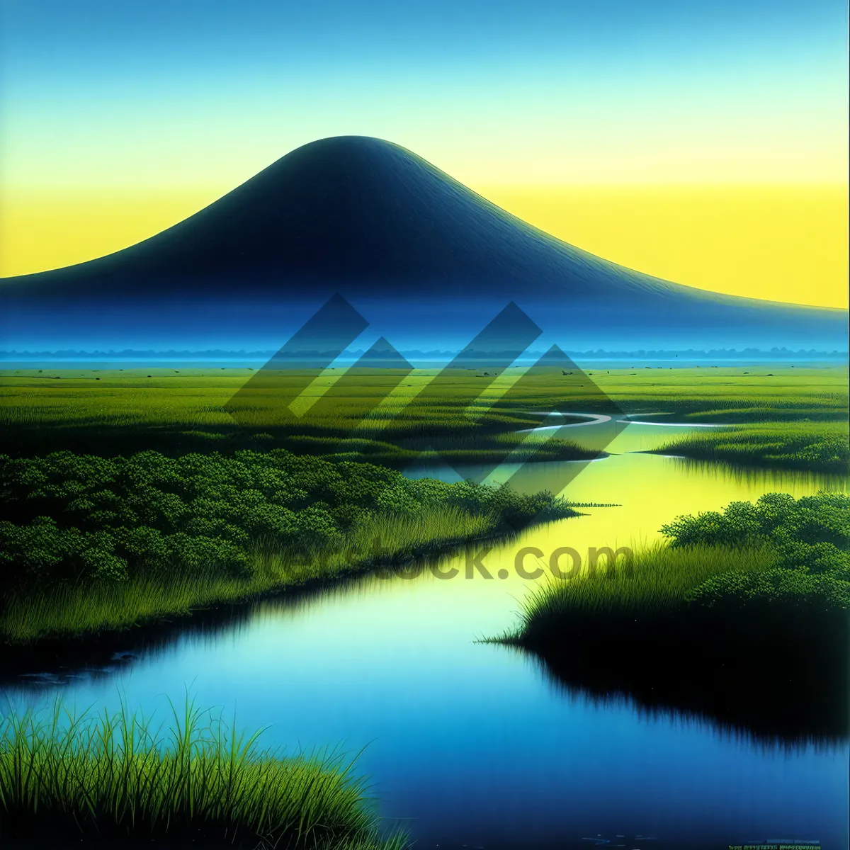 Picture of Sunny Landscape with Rolling Hills and Azure Sky