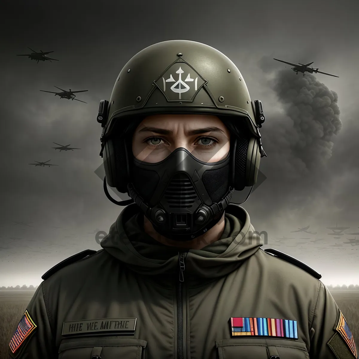 Picture of Soldier in Gas Mask: Protective Military Equipment for War