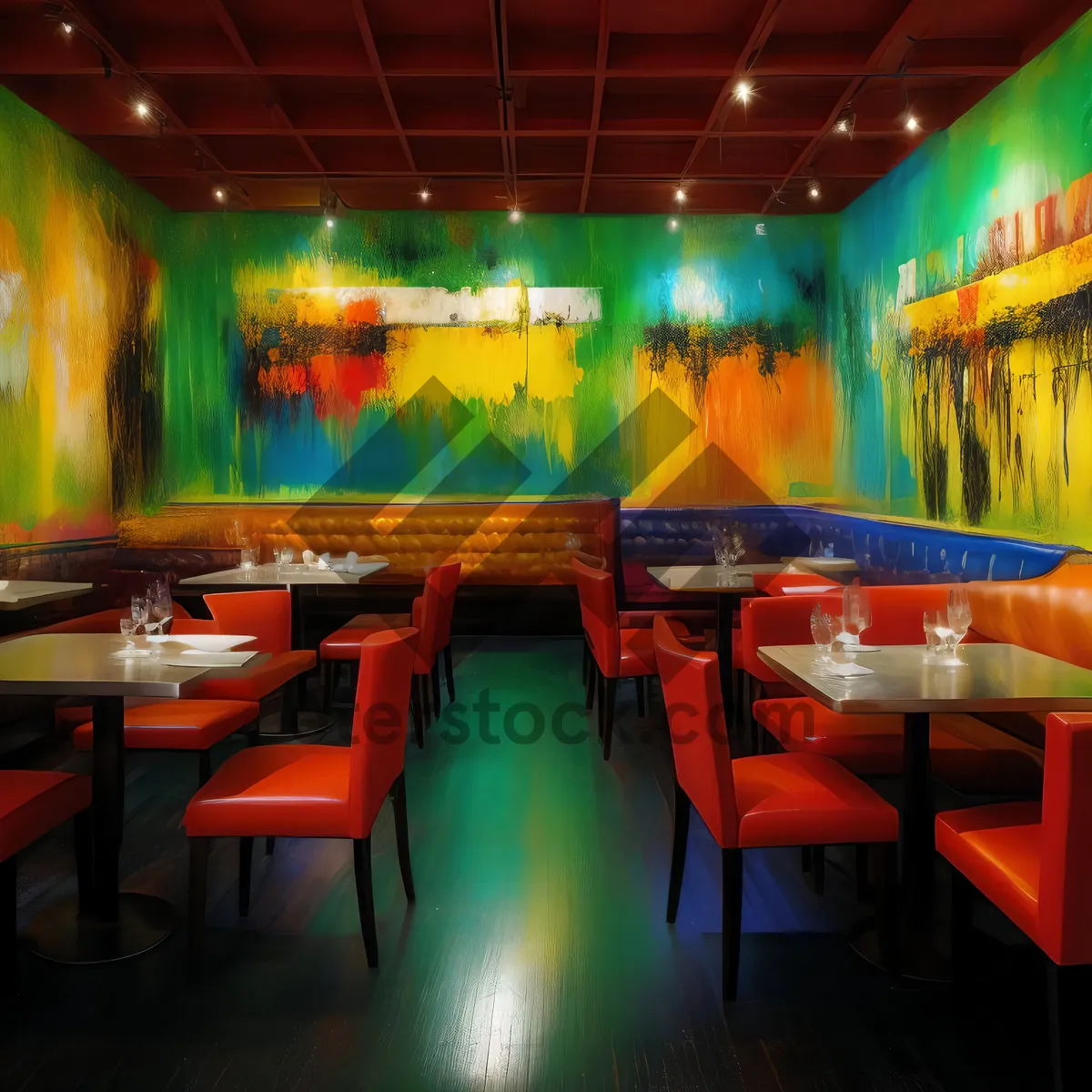 Picture of Modern interior design of a restaurant with chairs and tables.