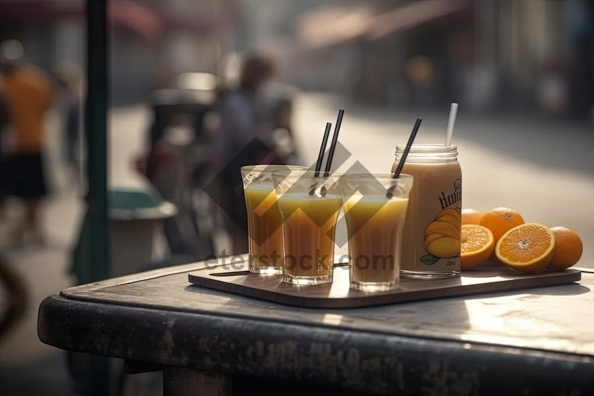 Picture of Fresh Fruit Breakfast Beverage with Ice and Candle