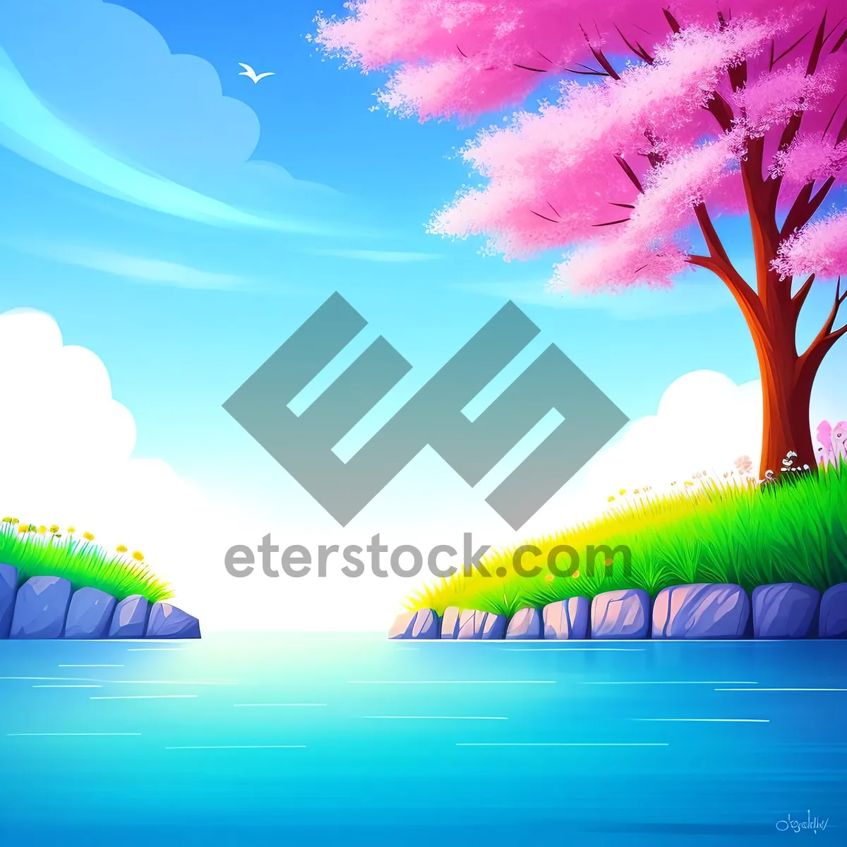 Picture of Serene Summer Horizon: Sky, Sun, Landscape, and Seascape Blend