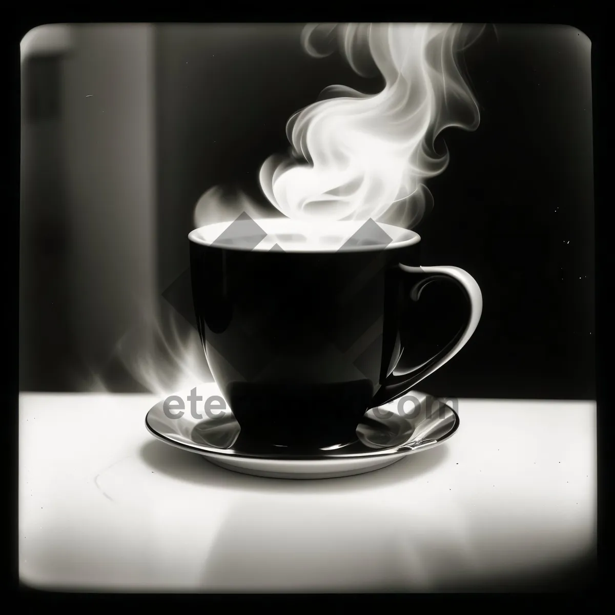 Picture of Steaming Cup of Morning Cappuccino on Dark Table