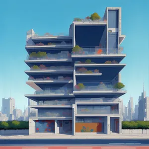 Modern Urban Library Tower with Skyline Backdrop