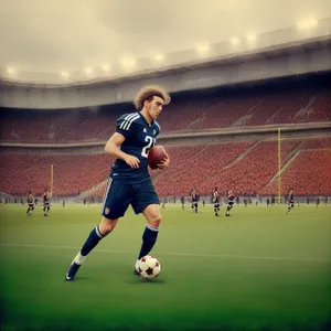 Active Soccer Player in Outdoor Football Stadium