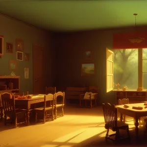 Modern Dining Room Interior with Wooden Furniture