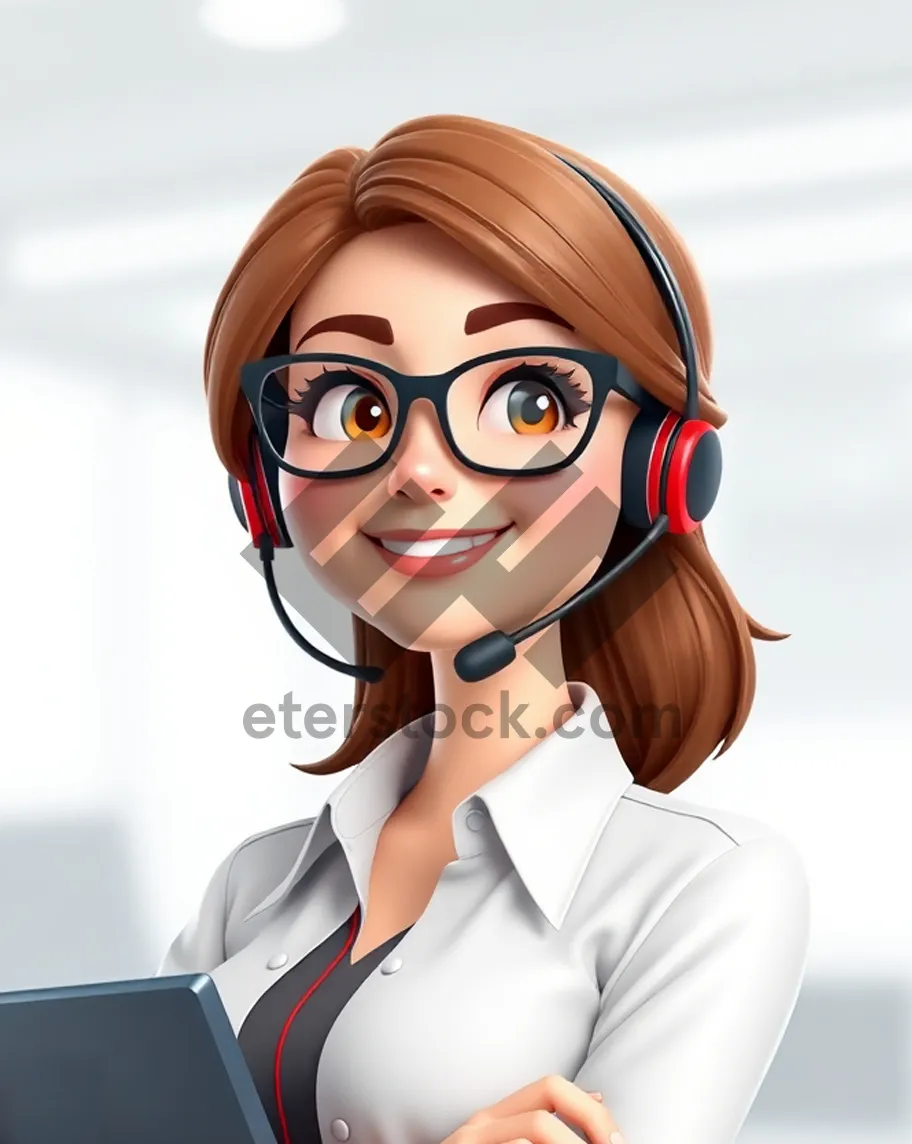 Picture of Attractive lady with headset, smiling and cheerful