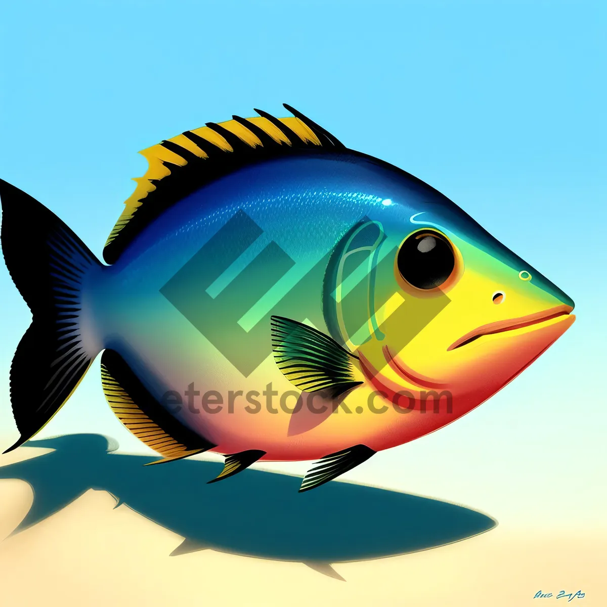 Picture of Cartoon Fish Swimming in Seawater