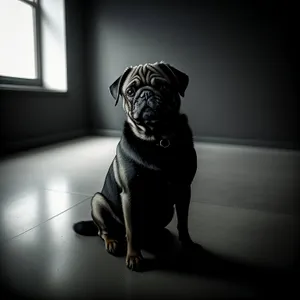 Adorable Pug Puppy in Black Harness - Studio Portrait