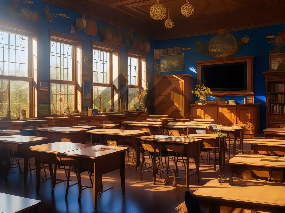 Picture of Modern restaurant interior design with wooden chairs and tables