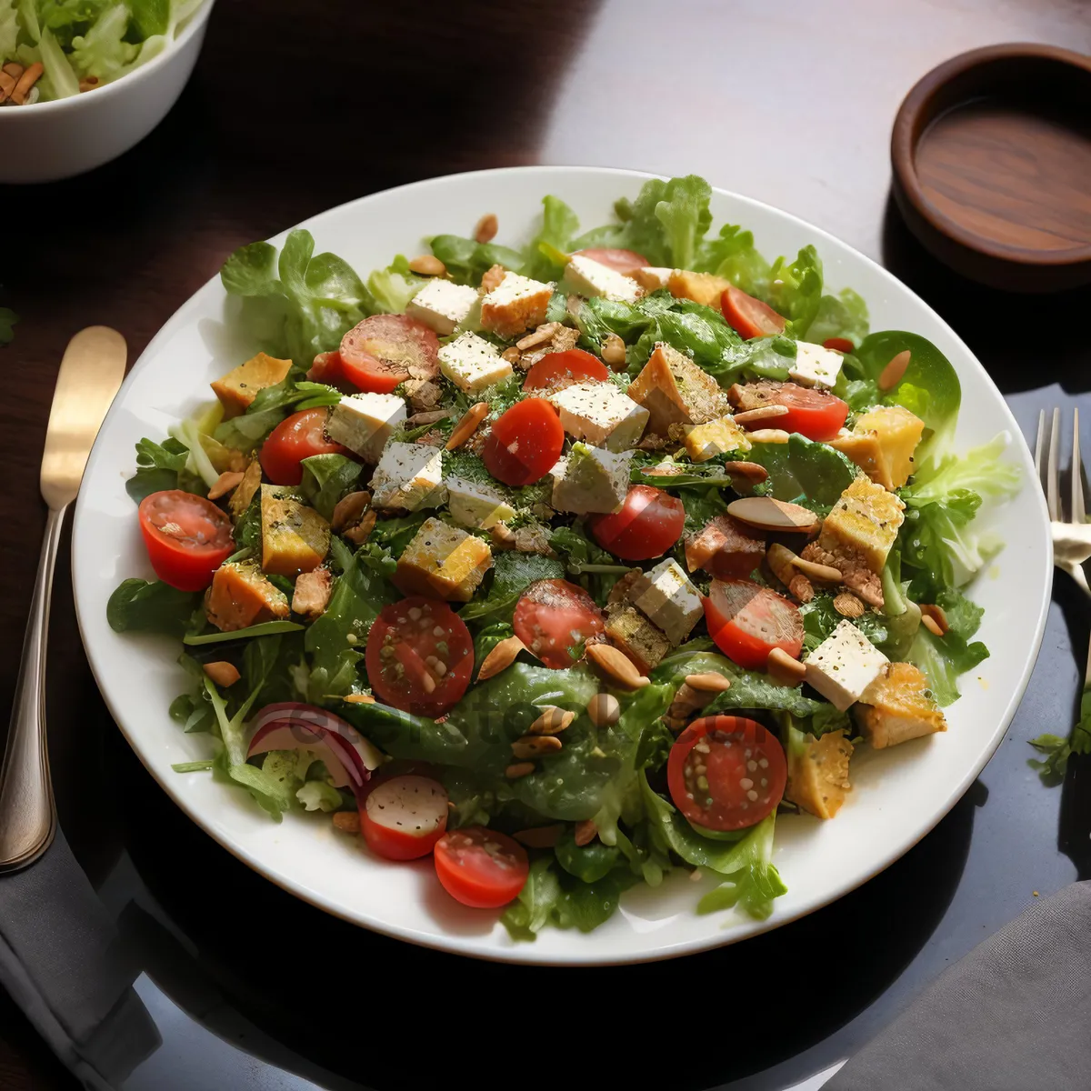 Picture of Savory gourmet salad with healthy vegetables and fresh ingredients.