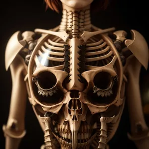 Anatomical Skeleton X-Ray: Black Human Skull with Spine
