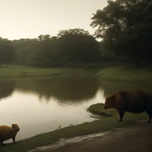 Rural Landscape with Wildlife and Farm Animals