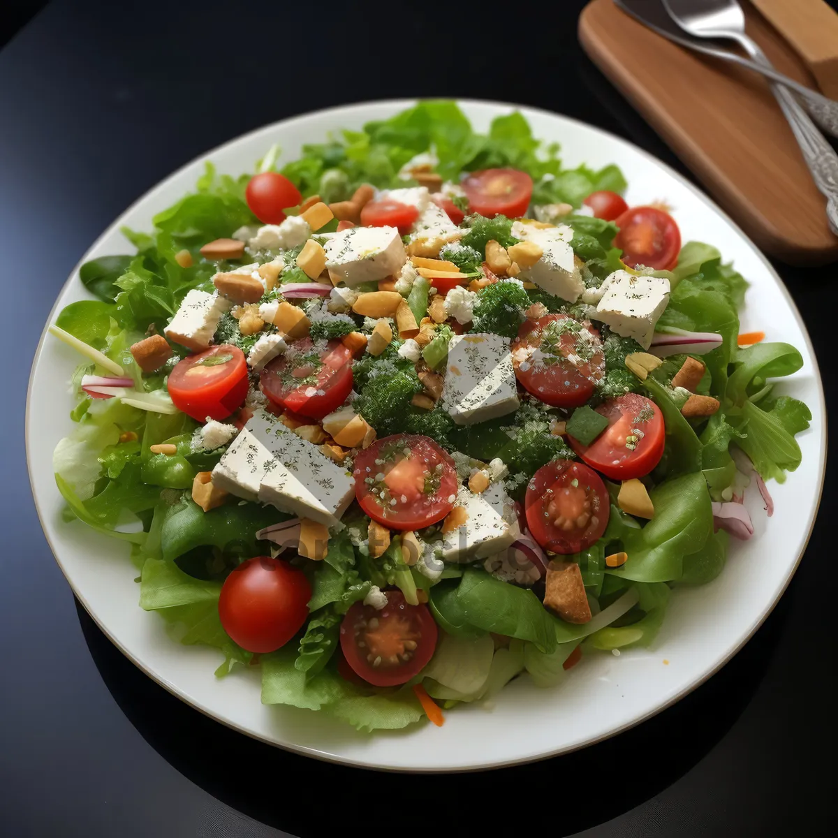 Picture of Delicious Gourmet Salad with Fresh Vegetables and Cheese