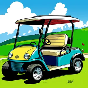 Golfer driving on golf course with car