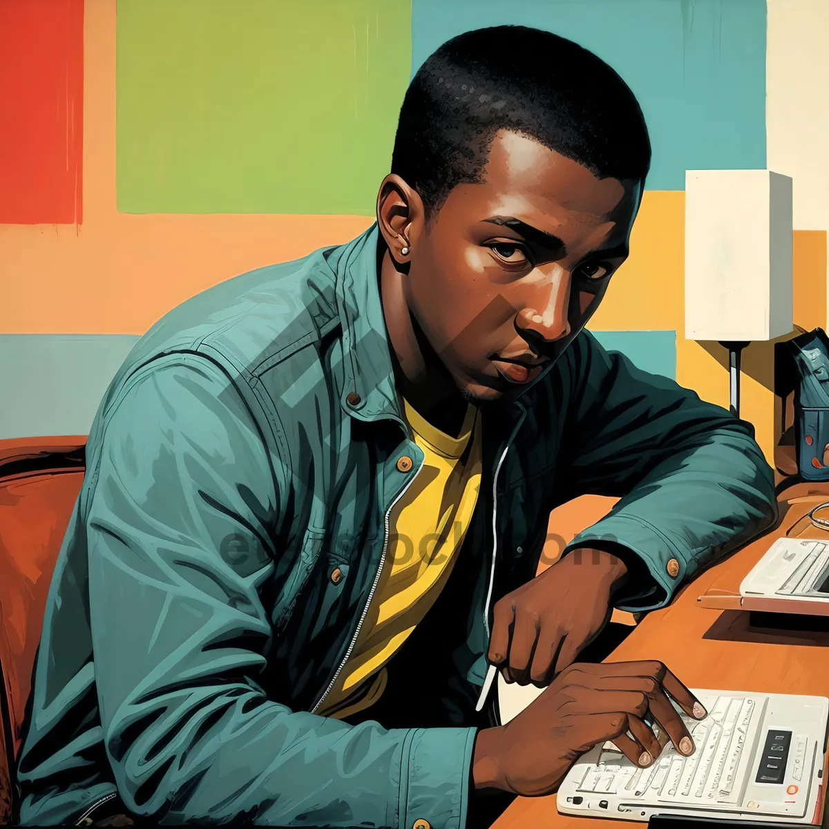 Picture of Smiling professional man working on laptop in office.