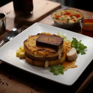 Gourmet Cheeseburger with Grilled Vegetables and Potato