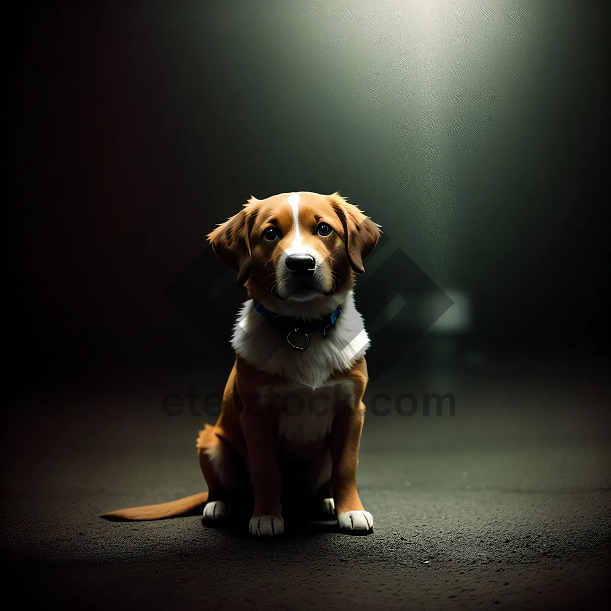 Picture of Adorable Beagle Puppy Sitting with Leash