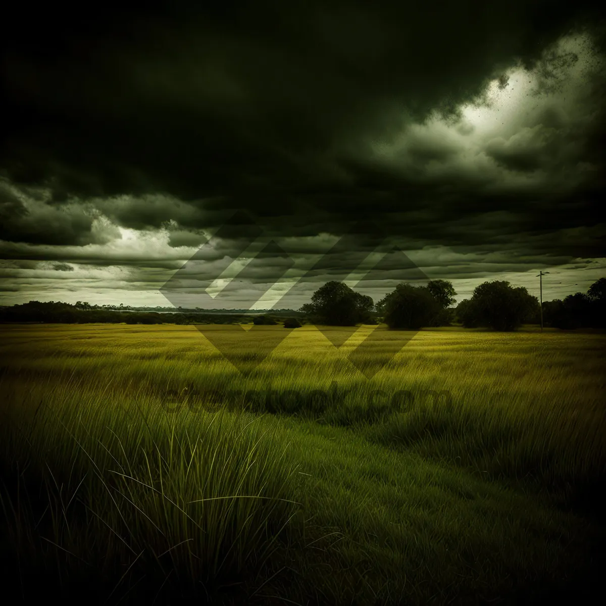 Picture of Golden Horizon: Serene Sunset Over Rural Meadow