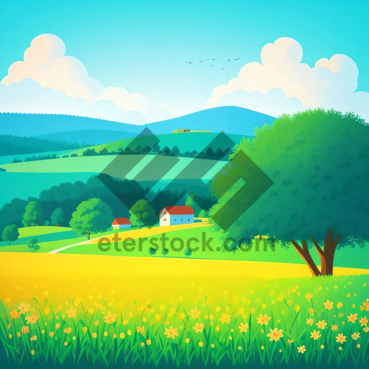 Picture of Vibrant Horizon: A Summer Meadow Beneath Clear Skies