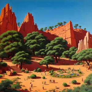 Scenic Desert Landscape - Majestic Orange Sandstone Mountains